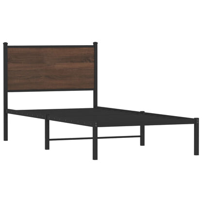 Metal Bed Frame without Mattress Brown Oak 75x190 cm Small Single