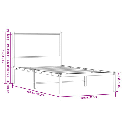 Metal Bed Frame without Mattress Brown Oak 75x190 cm Small Single