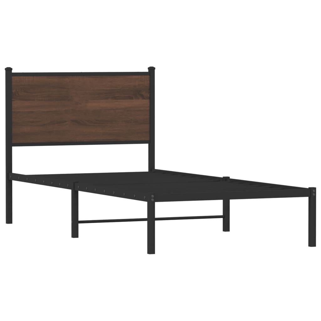 Metal Bed Frame without Mattress Brown Oak 90x190 cm Single