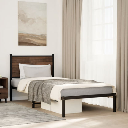 Metal Bed Frame without Mattress Brown Oak 90x190 cm Single