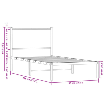 Metal Bed Frame without Mattress Brown Oak 90x190 cm Single