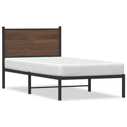 Metal Bed Frame without Mattress Brown Oak 90x190 cm Single