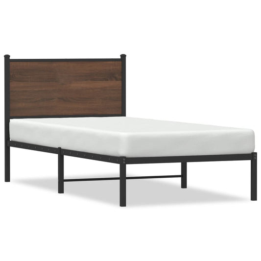 Metal Bed Frame without Mattress Brown Oak 90x190 cm Single