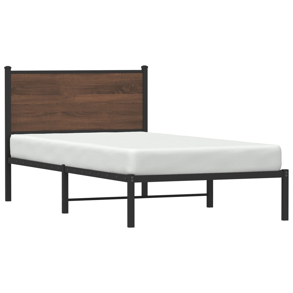 Metal Bed Frame without Mattress Brown Oak 100x190 cm