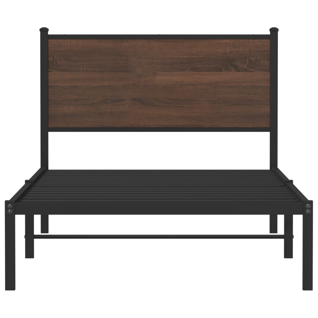 Metal Bed Frame without Mattress Brown Oak 100x190 cm