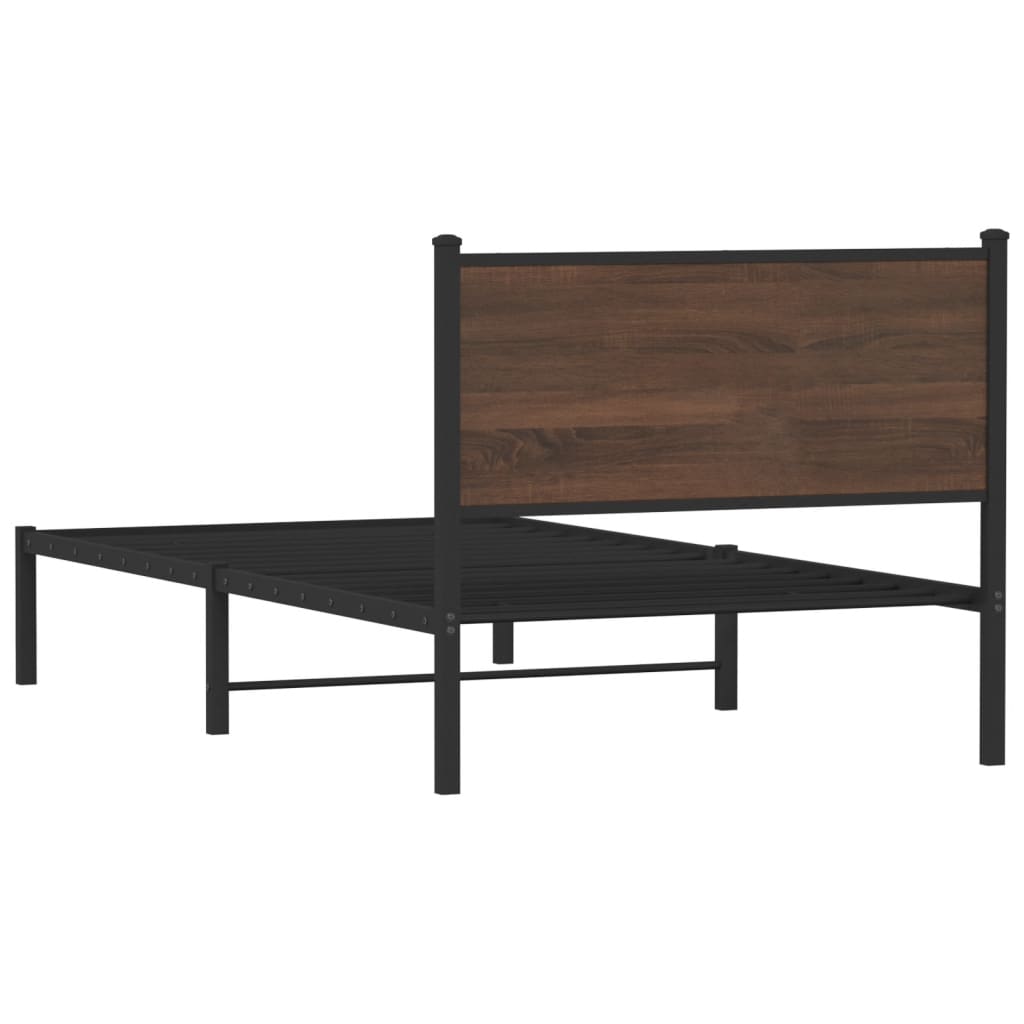 Metal Bed Frame without Mattress Brown Oak 100x190 cm