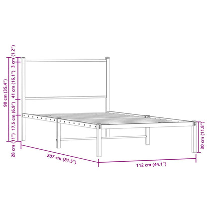 Metal Bed Frame without Mattress Brown Oak 107x203 cm