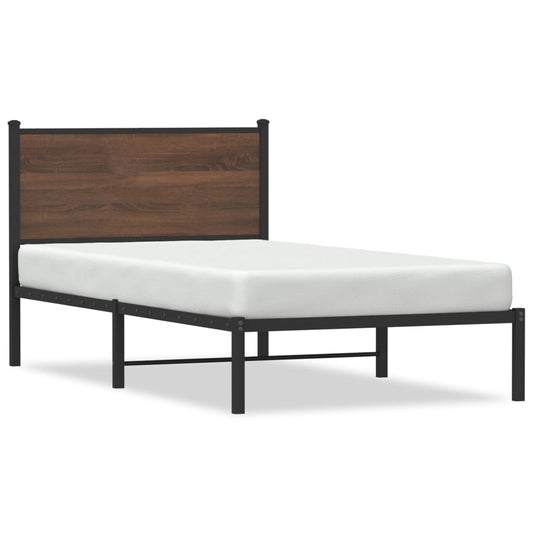 Metal Bed Frame without Mattress Brown Oak 107x203 cm