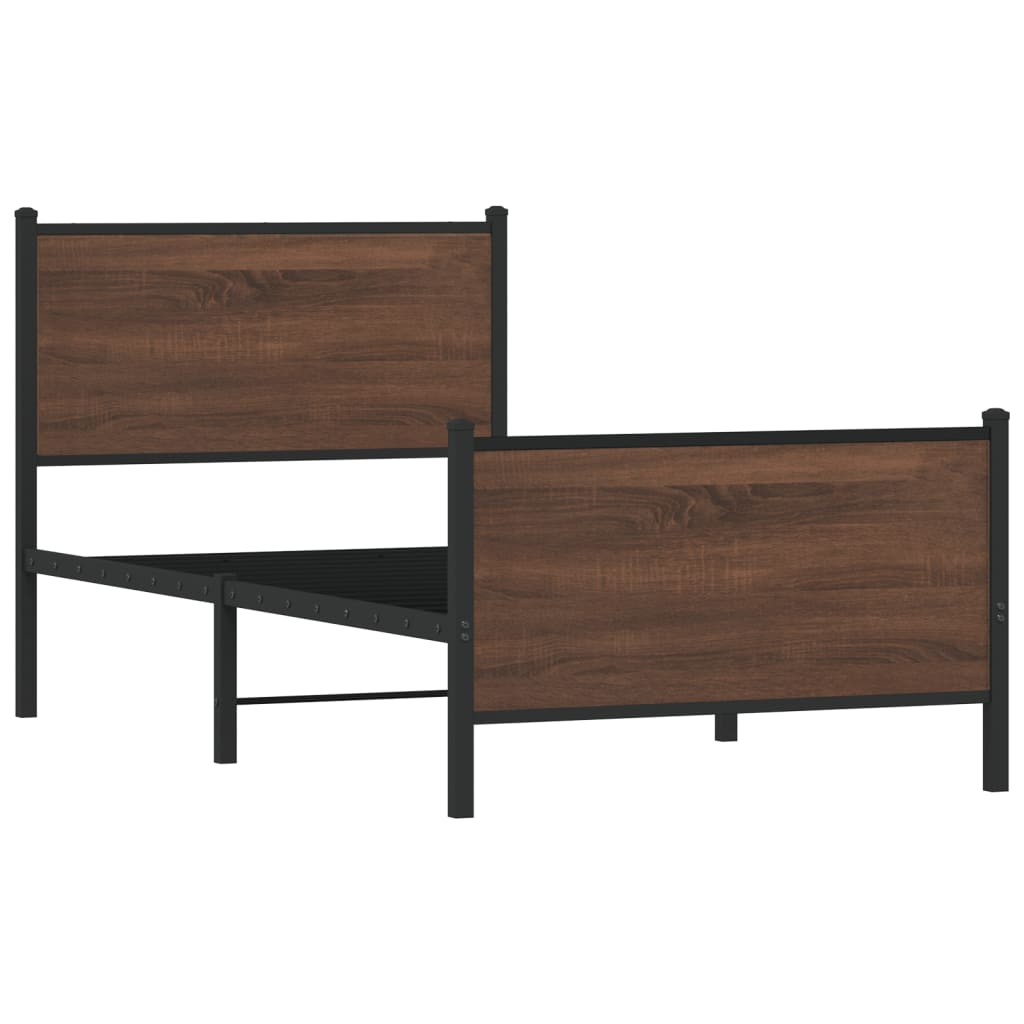 Metal Bed Frame without Mattress Brown Oak 75x190 cm Small Single