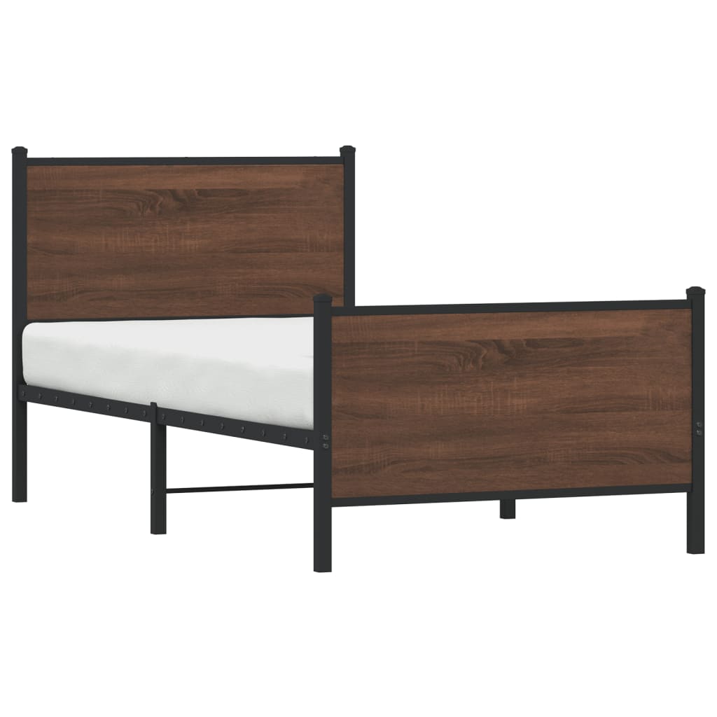 Metal Bed Frame without Mattress Brown Oak 75x190 cm Small Single