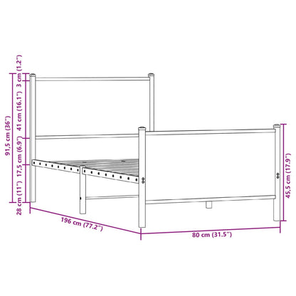 Metal Bed Frame without Mattress Brown Oak 75x190 cm Small Single