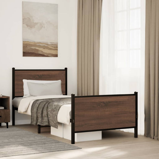Metal Bed Frame without Mattress Brown Oak 75x190 cm Small Single