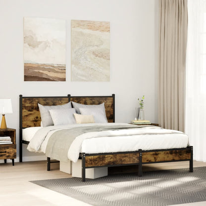 Metal Bed Frame without Mattress Smoked Oak 137x190 cm