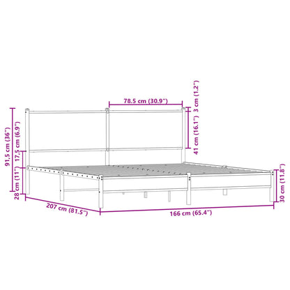 Metal Bed Frame without Mattress Smoked Oak 160x200 cm