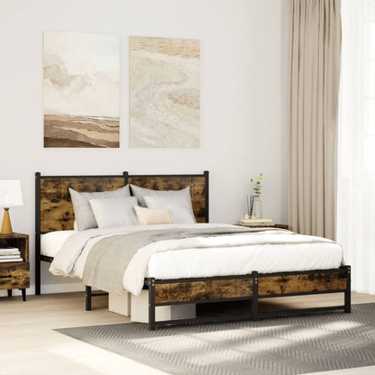 Metal Bed Frame without Mattress Smoked Oak 140x190 cm