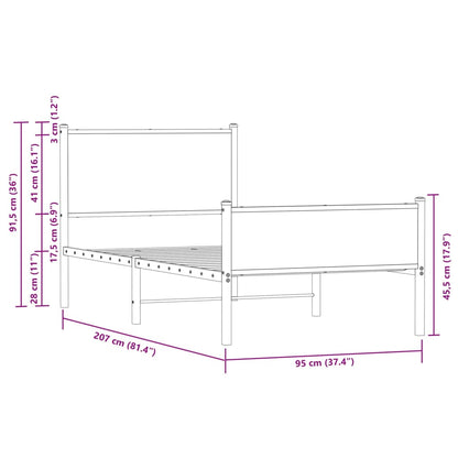 Metal Bed Frame without Mattress Smoked Oak 90x200 cm