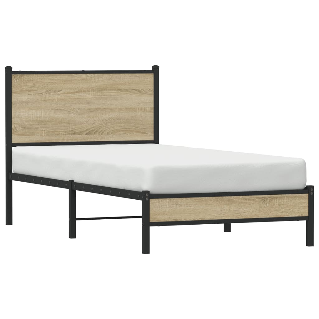 Metal Bed Frame without Mattress Sonoma Oak 75x190 cm Small Single