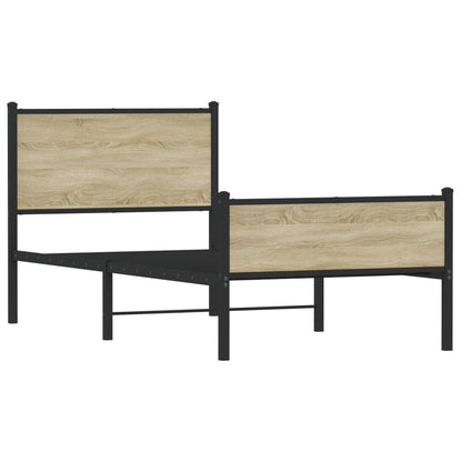 Metal Bed Frame without Mattress Sonoma Oak 75x190 cm Small Single