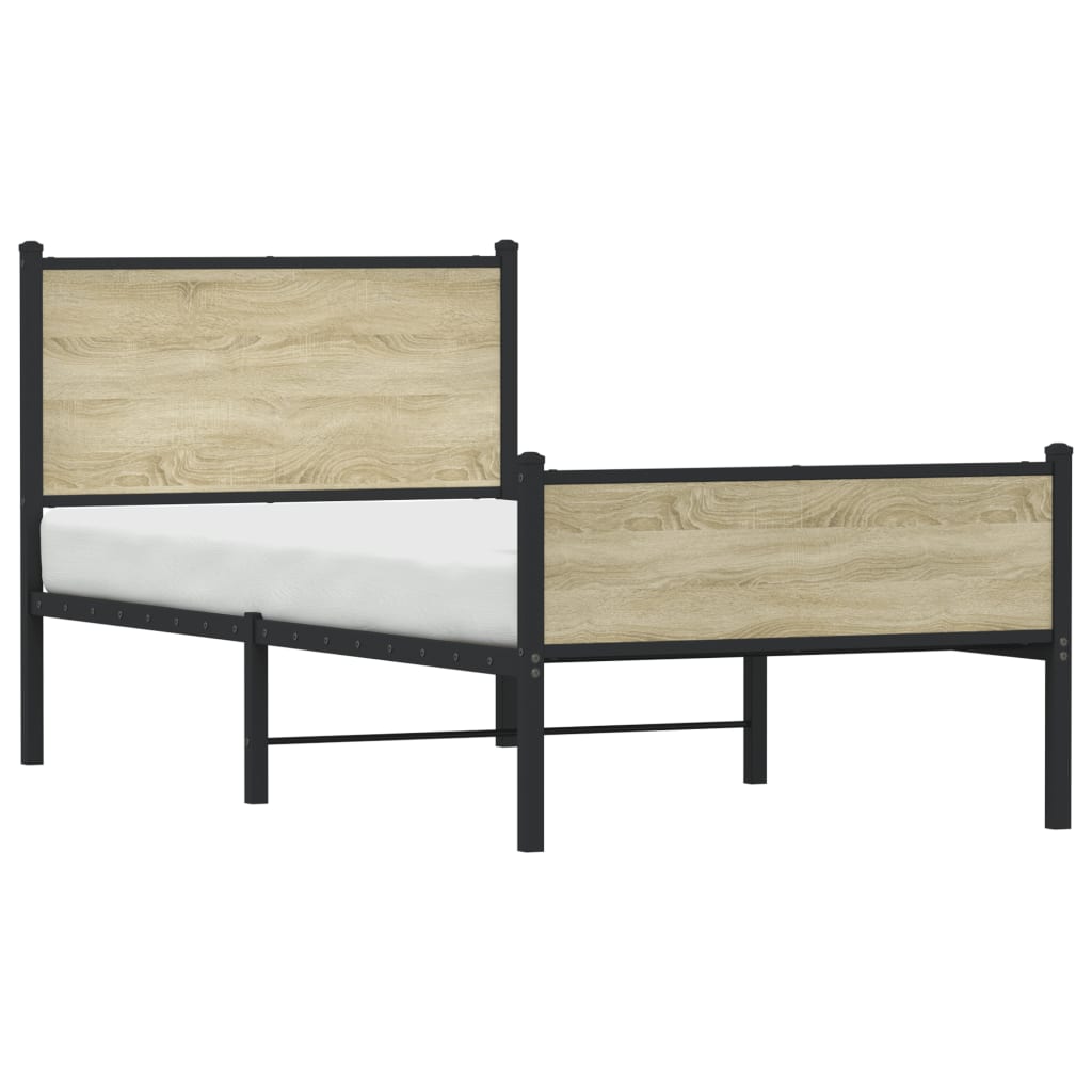 Metal Bed Frame without Mattress Sonoma Oak 75x190 cm Small Single