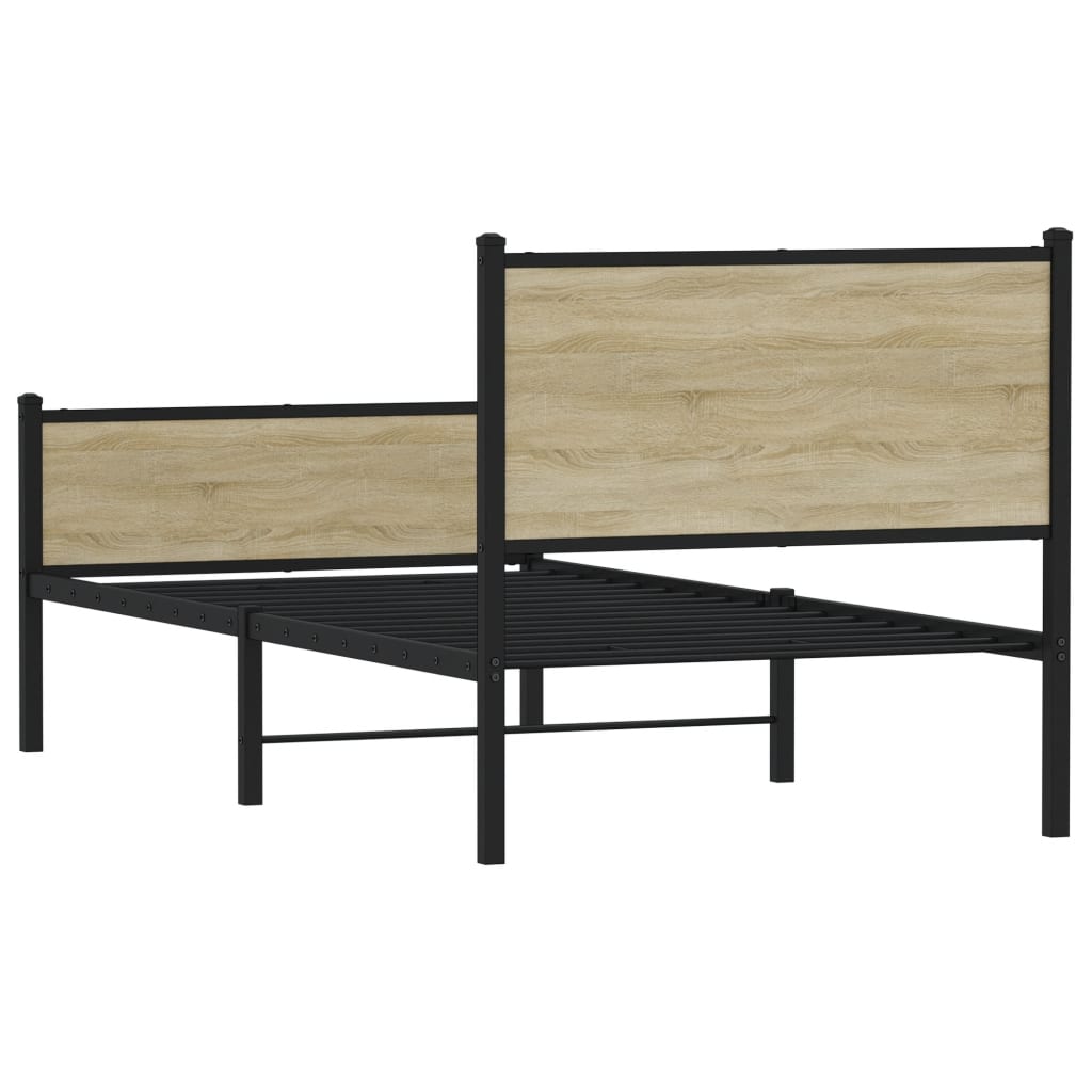 Metal Bed Frame without Mattress Sonoma Oak 75x190 cm Small Single