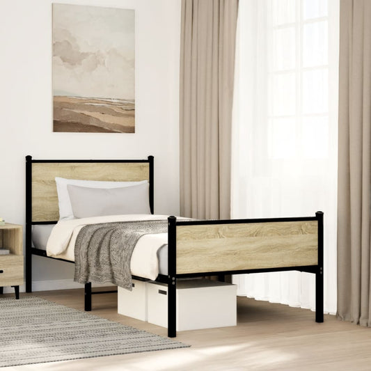 Metal Bed Frame without Mattress Sonoma Oak 75x190 cm Small Single