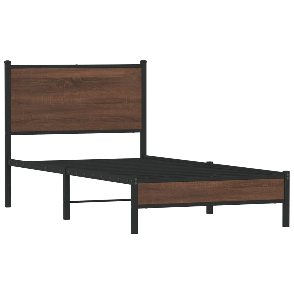 Metal Bed Frame without Mattress Brown Oak 80x200 cm