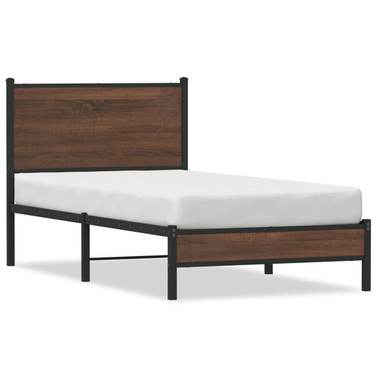 Metal Bed Frame without Mattress Brown Oak 80x200 cm