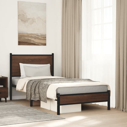 Metal Bed Frame without Mattress Brown Oak 90x200 cm