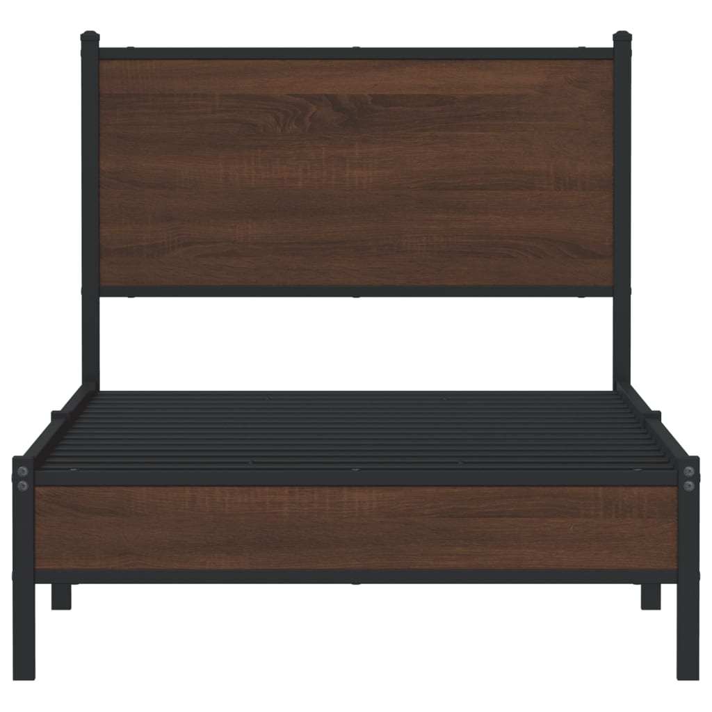 Metal Bed Frame without Mattress Brown Oak 90x200 cm
