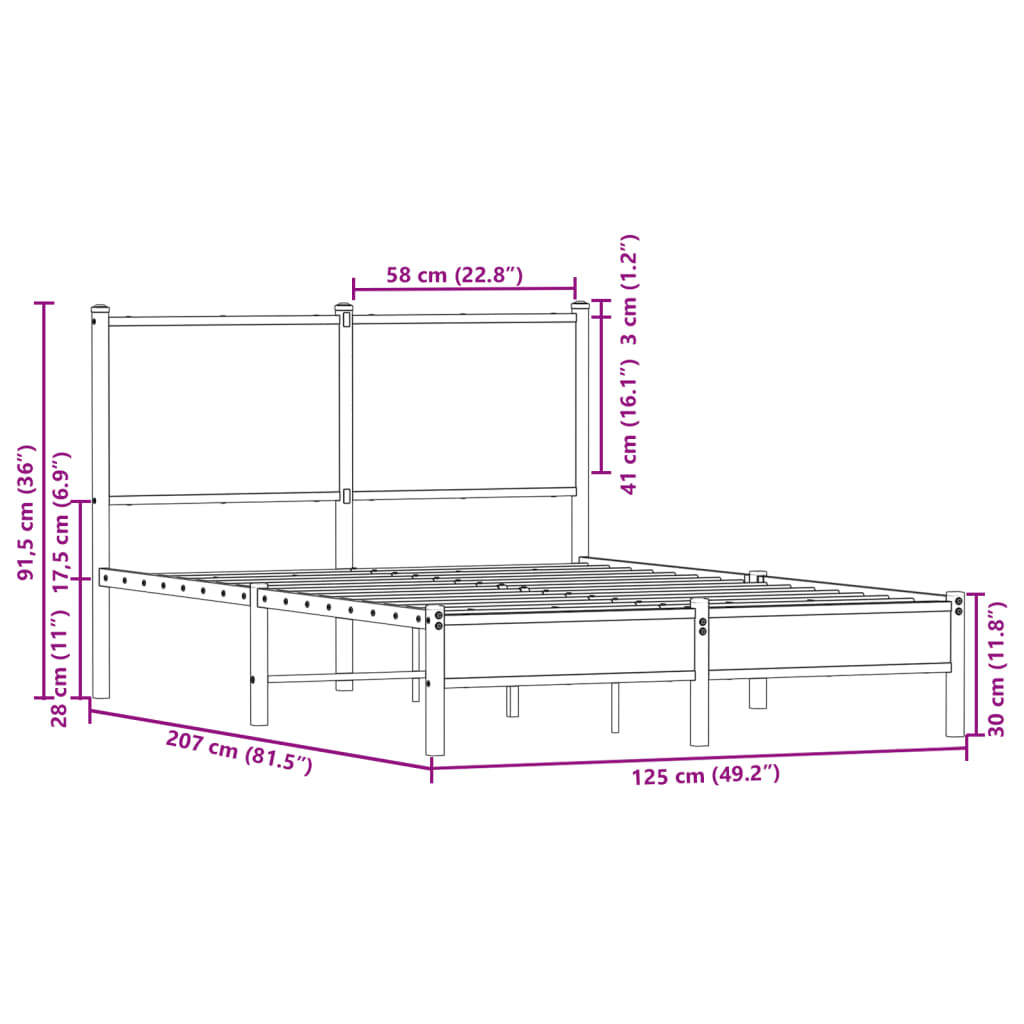 Metal Bed Frame without Mattress Brown Oak 120x200 cm