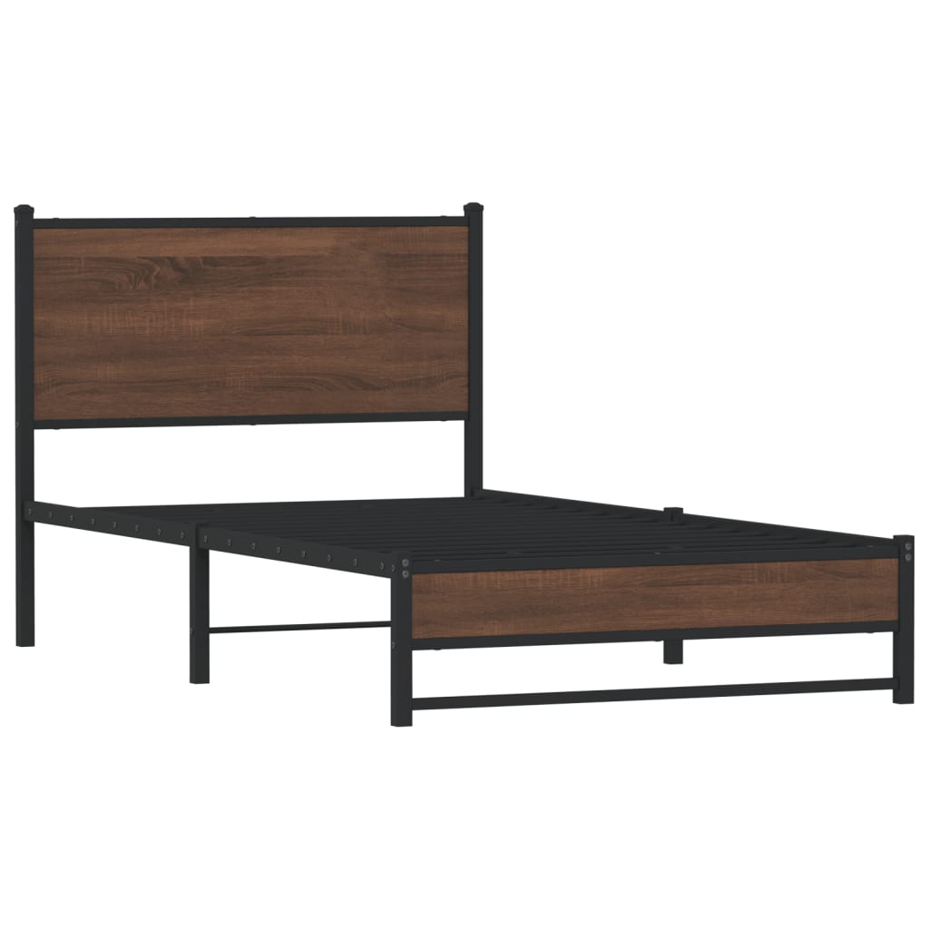 Metal Bed Frame without Mattress Brown Oak 100x190 cm