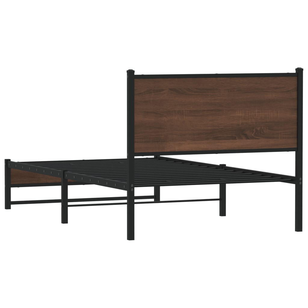 Metal Bed Frame without Mattress Brown Oak 100x190 cm