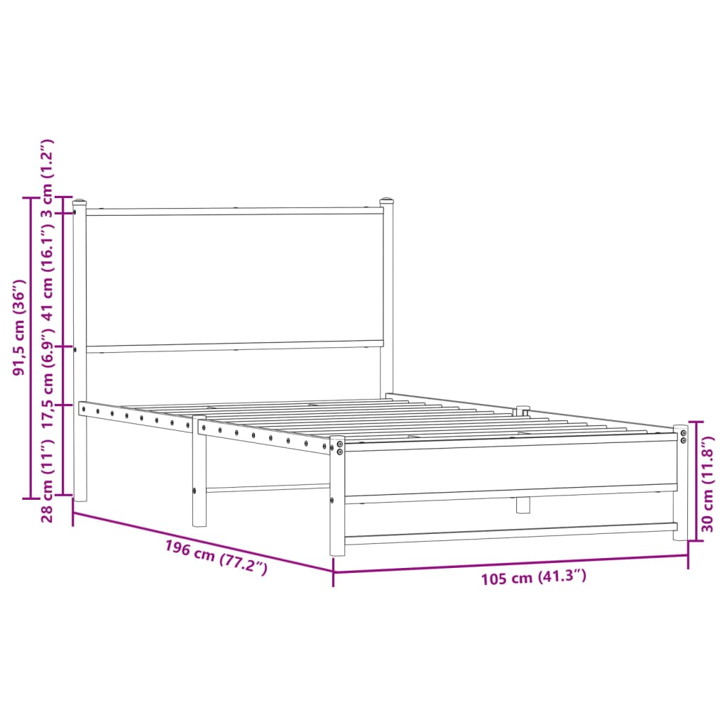 Metal Bed Frame without Mattress Brown Oak 100x190 cm