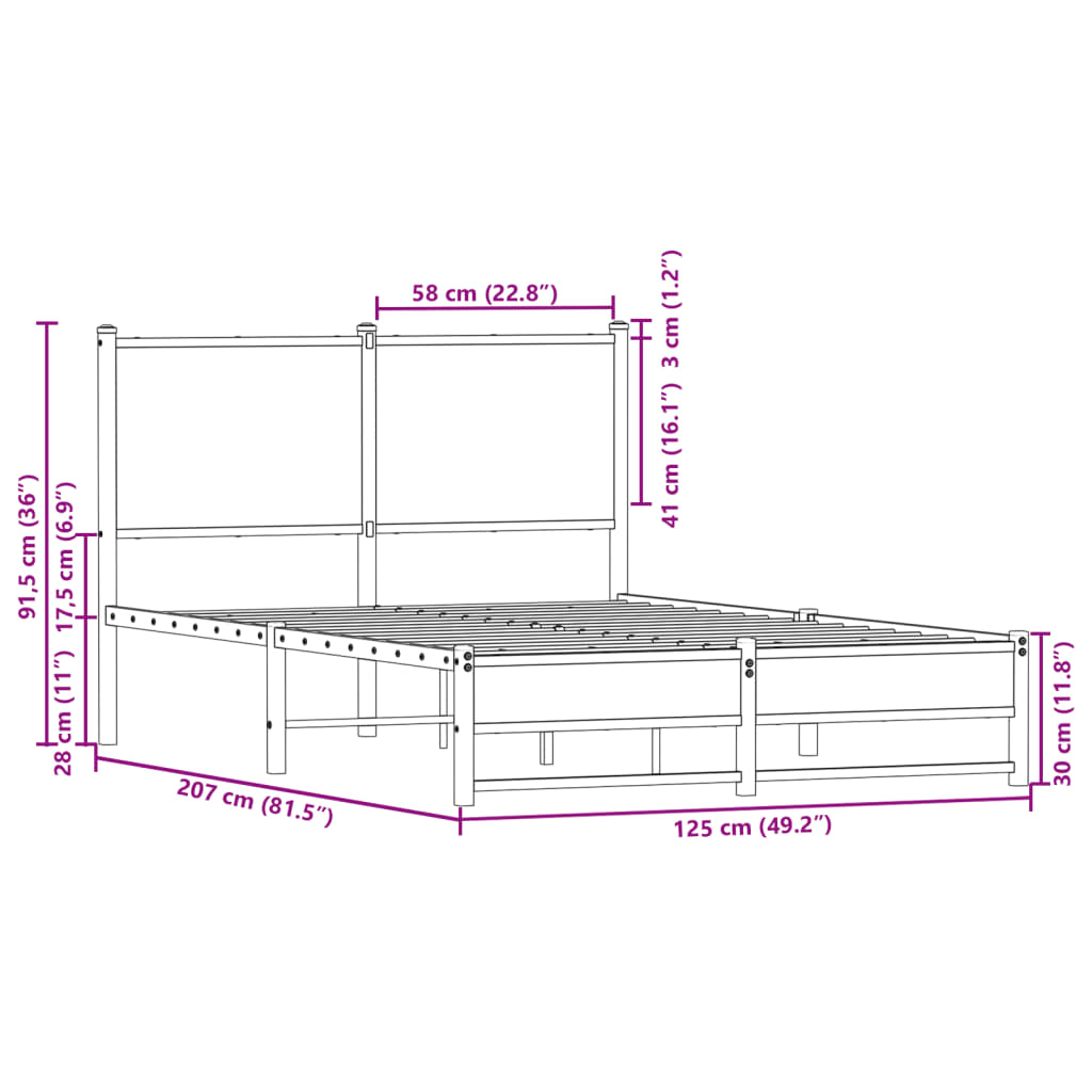 Metal Bed Frame without Mattress Brown Oak 120x200 cm