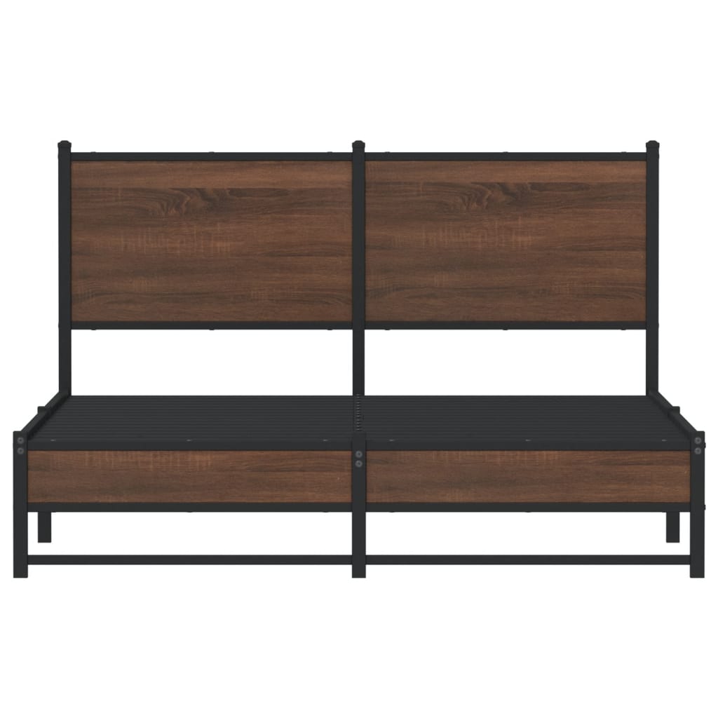 Metal Bed Frame without Mattress Brown Oak 150x200 cm King Size