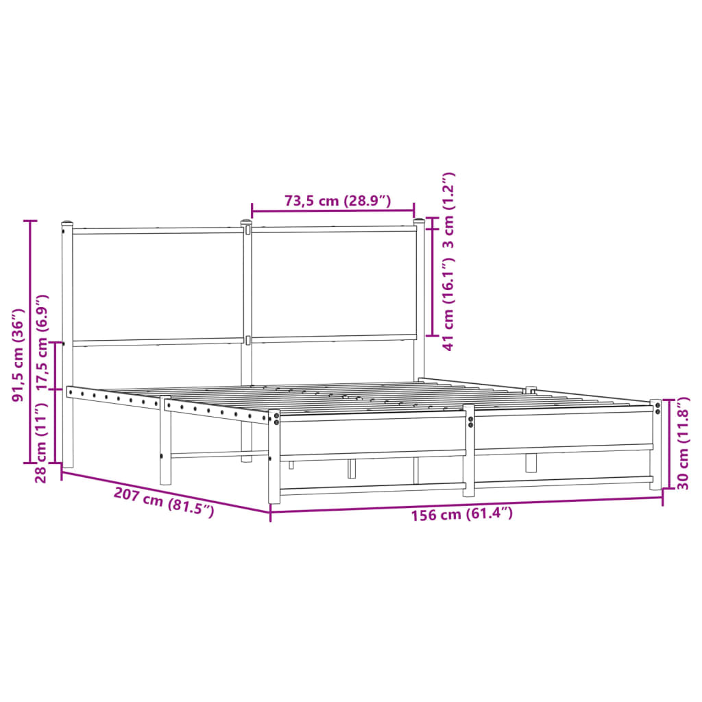 Metal Bed Frame without Mattress Brown Oak 150x200 cm King Size