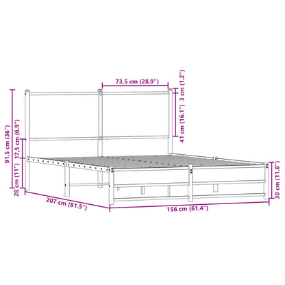 Metal Bed Frame without Mattress Brown Oak 150x200 cm King Size