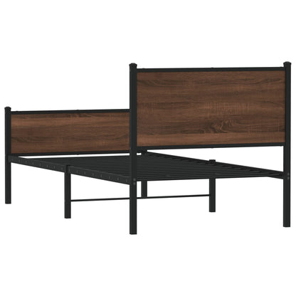 Metal Bed Frame without Mattress Brown Oak 75x190 cm Small Single
