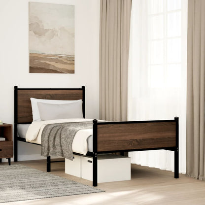 Metal Bed Frame without Mattress Brown Oak 90x200 cm