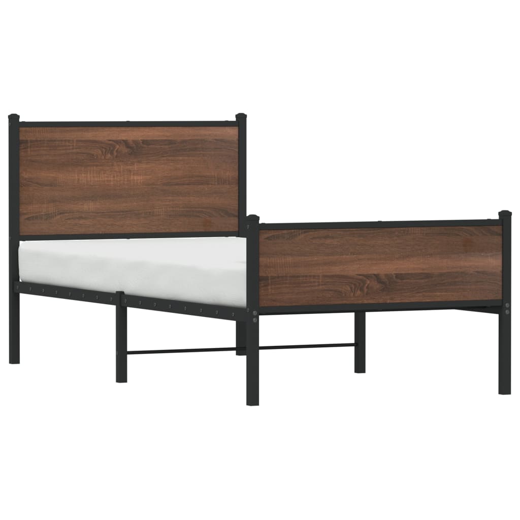 Metal Bed Frame without Mattress Brown Oak 90x200 cm