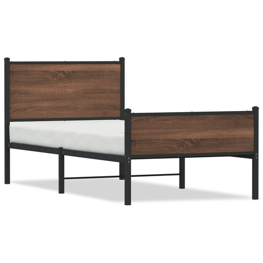 Metal Bed Frame without Mattress Brown Oak 90x200 cm