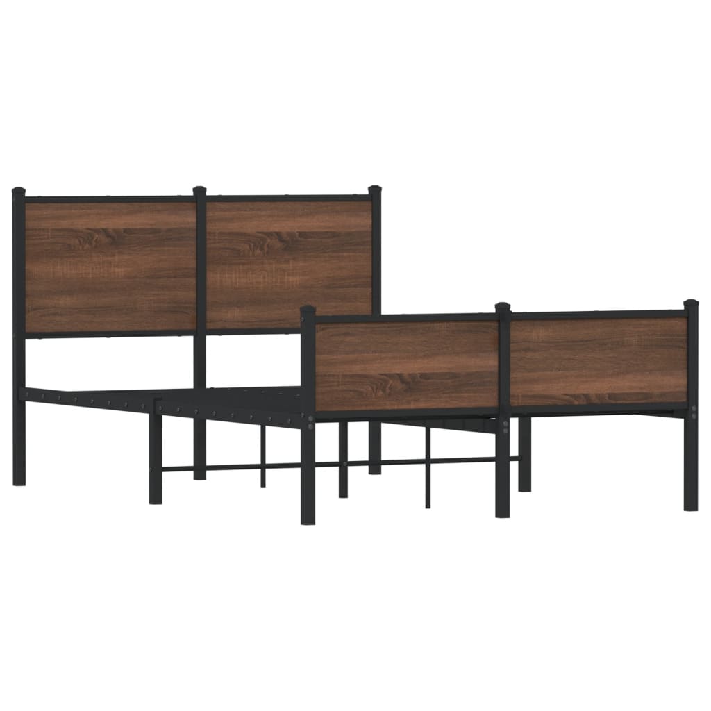 Metal Bed Frame without Mattress Brown Oak 120x190 cm Small Double