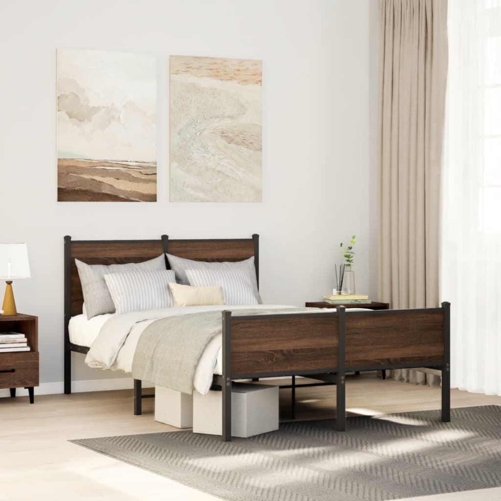 Metal Bed Frame without Mattress Brown Oak 120x190 cm Small Double