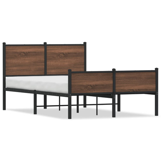 Metal Bed Frame without Mattress Brown Oak 120x190 cm Small Double