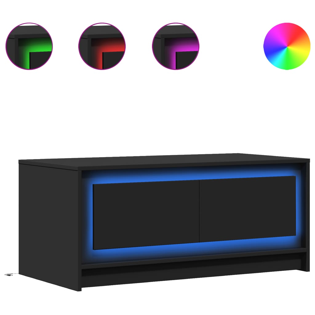 Coffee Table with LED Lights Black Engineered Wood