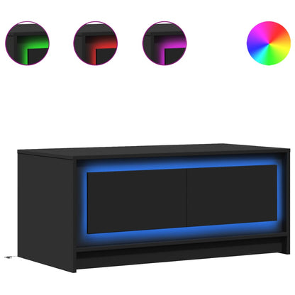 Coffee Table with LED Lights Black Engineered Wood