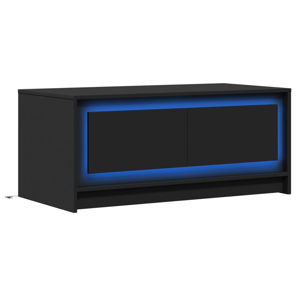Coffee Table with LED Lights Black Engineered Wood