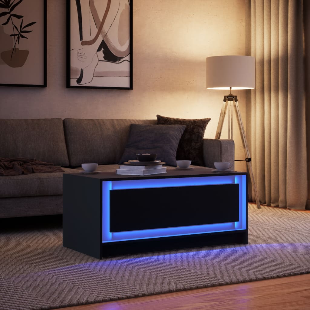 Coffee Table with LED Lights Black Engineered Wood