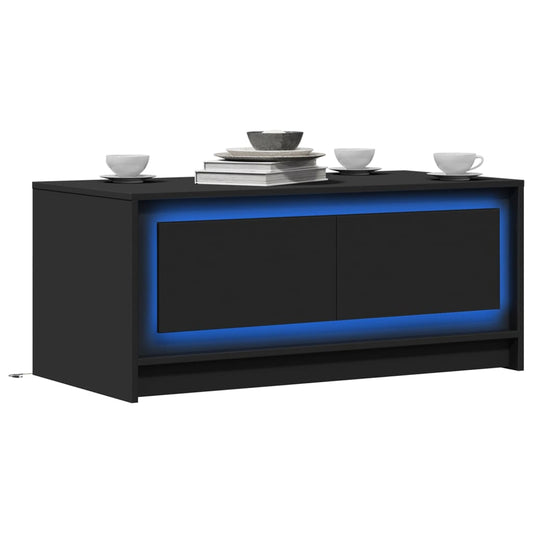 Coffee Table with LED Lights Black Engineered Wood