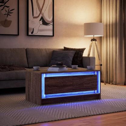 Coffee Table with LED Lights Brown Oak Engineered Wood